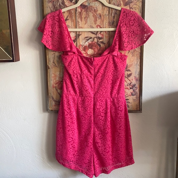 NWOT REVOLVE BY THE WAY. HOT PINK LACE ROMPER S - Picture 6 of 16